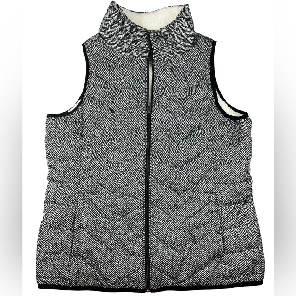 SO Authentic American Heritage Women’s Puffer Vest Full Zip Black White Size L